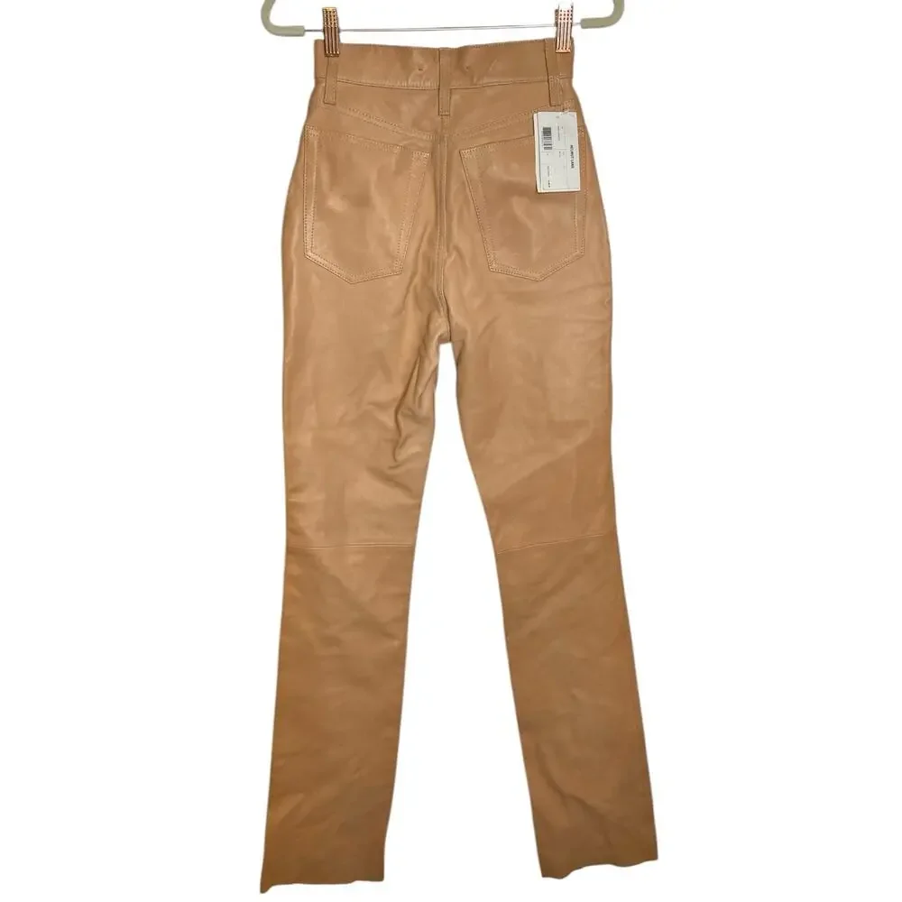 Helmut Lang Femme Hi Bootcut Pants Raw Leather Slim Fit High Rise Natural Sz 24